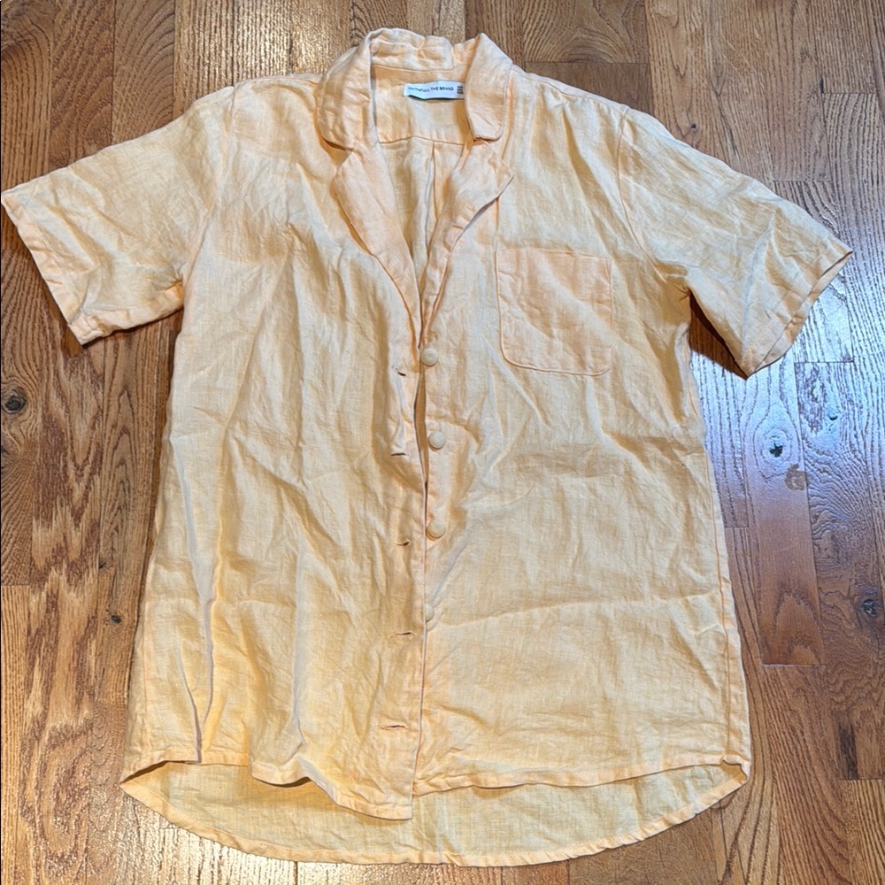 Faithfull The Brand 100% linen light orange button down shirt size 4/S
